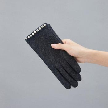 Damen-Winterhandschuhe aus Kaschmir mit Stickerei und Touchscreen-Funktion – Kaninchenmuster