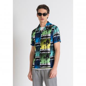 Camisa Isla Azul Corte Recto Estampado