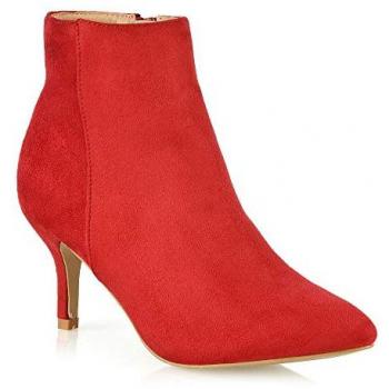 Xy London Anastasia Low Mid Kitten High Heel Stiletto Zip-Up Ankle Boots in Red