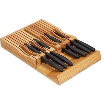 Natural Bamboo Knife Block for 17 Knives, In-Drawer Storage, 5 x 43 x 28.5 cm