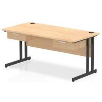 Maple Top Black Cantilever Office Desk with 2 Drawer Storage