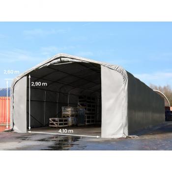 Grey ToolPort 6×24 m Shelter with 4.1×2.9 m Drive‑Through, PRIMEtex 2300, Concrete Anchor Kit – Commercial Use