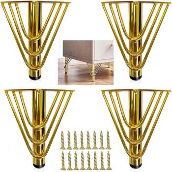 Pieds de Meubles Métalliques 15 cm – Pack 4 Pièces, Design Moderne, Doré, Vis Fixation