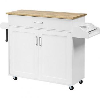 Îlot de Cuisine Blanc avec Porte-Épices