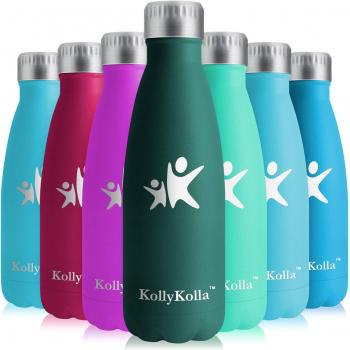 KollyKolla Vakuum Isolierte Edelstahl Trinkflasche, 350ml BPA Frei Wasserflasche Auslaufsicher, Thermosflasche für Sport, Outdoor, Fitness, Kinder, Schule, Kleinkinder, Kindergarten (Rot)