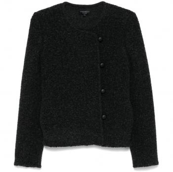 Emporio Armani Women's Grey Bouclé Double-Breasted Light Jacket, Size 48/XL