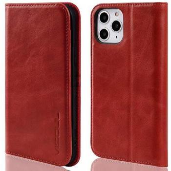 VISOUL Italian Leather Case for iPhone 12 and 12 Pro with Stand and Card Slots