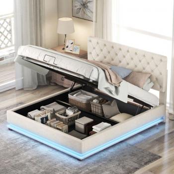 REDOM Beige Bett mit hydraulischem Stauraum
