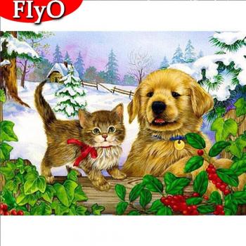 Kit de Rhinestones 5D Gato y Perro Navidad