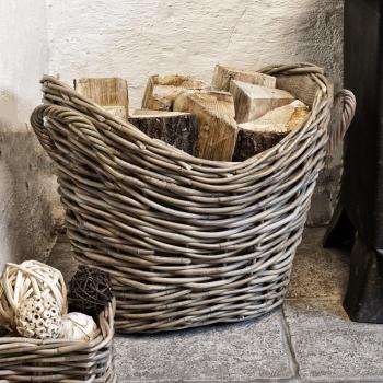 Natural Wicker Log Basket with Handles, 40cm Round