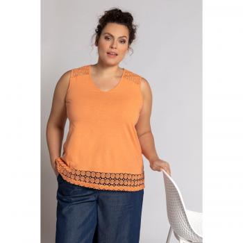 Top in cotone biologico svasato con pizzo, Donna, Arancione, Taglia 52/54