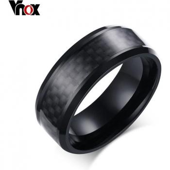 Vnox 8mm Carbon Fiber and Stainless Steel Ring for Men