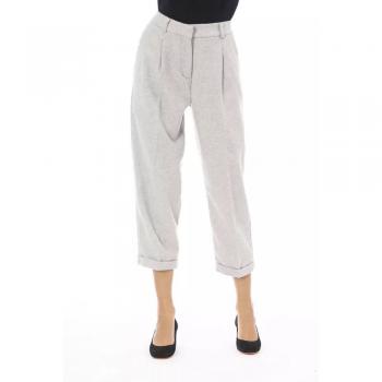 Alpha Studio Gray Wool Cropped Trousers