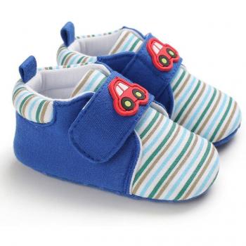Algodón suave zapatos de cuna para bebés, diseño de auto para niños de 0 a 18 meses