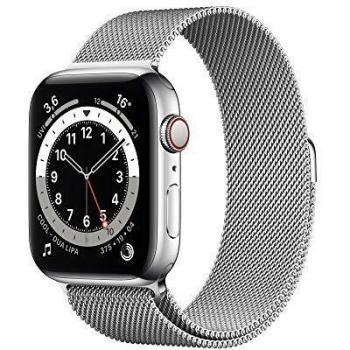 Montre Apple Watch Series 6 | 44mm | Boîtier Acier Inoxydable Argent | Bracelet Tressé Vert | GPS | WiFi + 4G B-grade