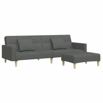 Letto divano 2 posti con poggiapiedi grigio scuro, tessuto