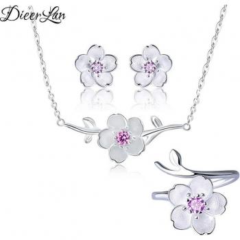 DIEERLAN Women's Rhinestone Flower Necklace and Earrings