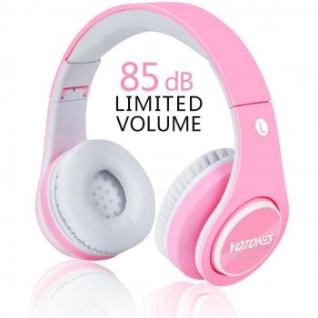 Votones Kinder Bluetooth Headset, kabellos, Gummi Öl Komfortmaterial, über Ohr, 85dB Lautstärkebegrenzung, kompatibel mit Smartphone/PC Tablet