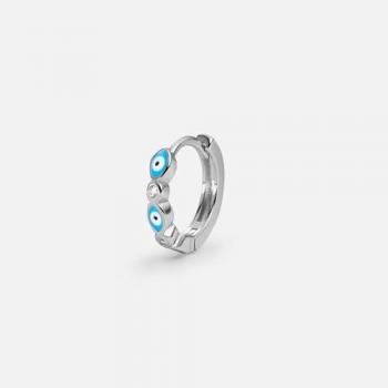 Pendiente aro Earcandy Ojo Azul en Plata 925 con baño de rodio