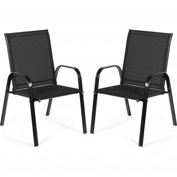 Set di sedie da patio 2x – Telaio in metallo, braccioli curvi, tessuto resistente all’acqua, colore nero