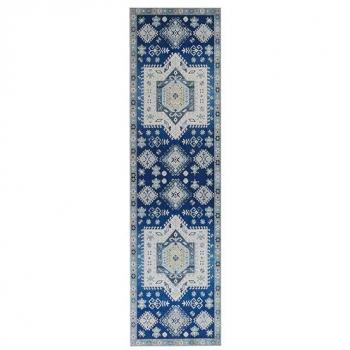 Blue & Beige Geometric Design Runner, 80x300 (Polyester) with Anti-Slip Bottom