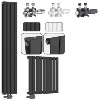 Aquamarin® Radiateur Horizontal “Salle‑Bain” – Panneau plat single, 600x614x52 mm, valve thermostatique, acier anthracite