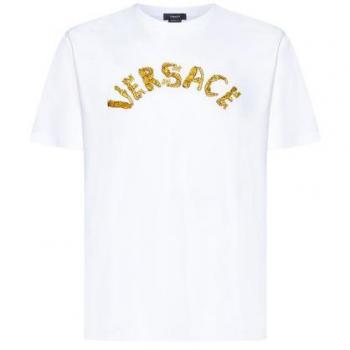 Versace Men's White Cotton T-Shirt with Logo