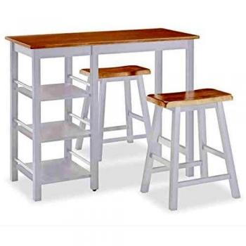 Table de bar 3 pièces + 3 tabourets – MDF blanc élégant