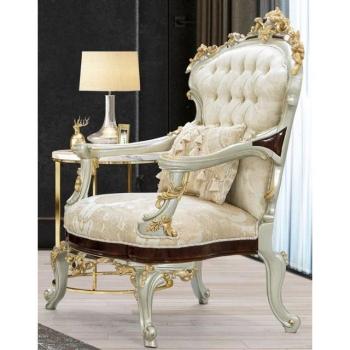 Casa Padrino Barock‑Sessel „Klassik in Gold“ – Creme/Beige/Dunkelbraun/Silber/Gold