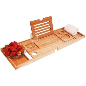 Bamboo Bathtub Tray with Wine Glass Holder