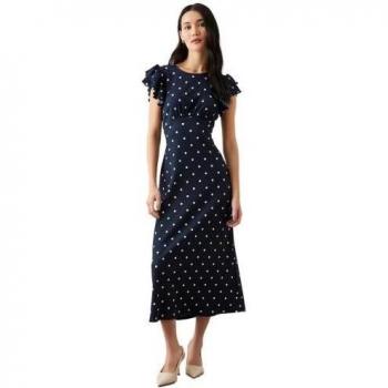 Azul noche: Vestido midi de Dorothy Perkins con volantes y lunares