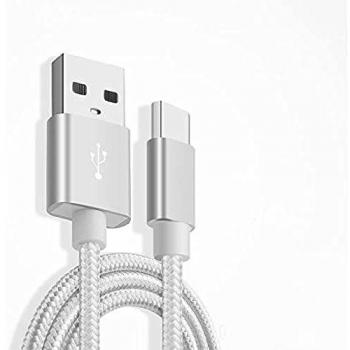 Chargeur USB / Type C 1,5 m Câble trêssé – Métal + Nylon – Argent – Compatibilité multi‑marques