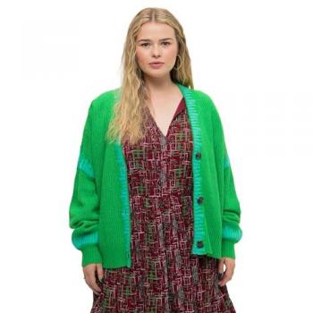 Damen Strickjacke in Übergröße, grün, V-Ausschnitt, Studio Untold