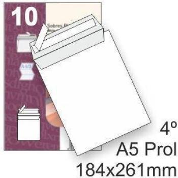 Sobres Bolsa Blanca 184x261mm A5+ Cuarto Prolongado 100g/m² con Cierre Tira Silicona FSC Pack de 10 unidades