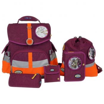 Timeless Schultasche‑Set – 7 Stück Katzenmotif 91701 in Violett