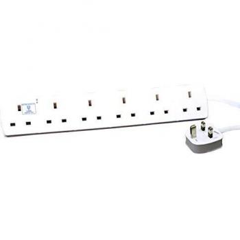 White 6‑Port Power Strip with Surge Protection – Rolson
