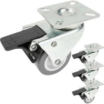 Pack 4 de Roulettes Industrielles PrimeMatik, double pivot, frein 50 mm, gris PU‑PVC