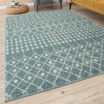 Large Moroccan Diamond Shag Rug, Duck Egg Blue – 180×270 cm