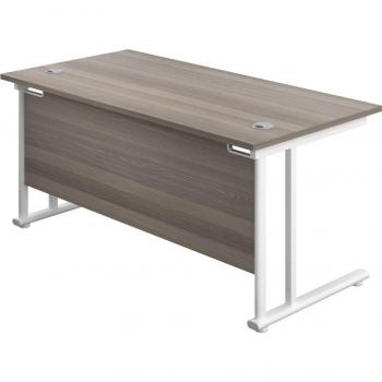 Classic Grey Oak Twin Desk with Cantilever Arms