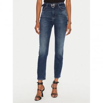 Pinko Straight Trousers Blue 27W High-Waisted Skinny Love Birds Buckle