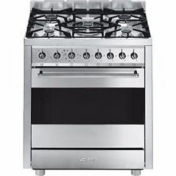 Cucina Gas Smeg A 5 Fuochi con Forno Termoventilato 70cm Finitura Inox