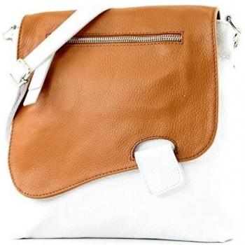 Leder-Messenger Tasche Modamoda de T146 – Farbe: Weiß/Camel