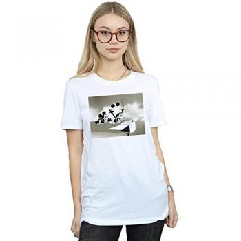 Disney Women's Mickey Mouse Pilot Cotton T-Shirt in White | Size: 3XL