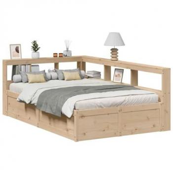 VidaXL Bookcase Bed 120x200cm Solid Pine Wood with Modern L-Shaped Headboard and Storage Shelves