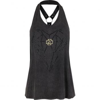 Top de Moda Rammstein: Estilo Diamante, cuello atado, 3XL, tonos gris/marrón