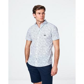 Camisa de Algodón Popelín Slim con Motivo Verde Oscuro