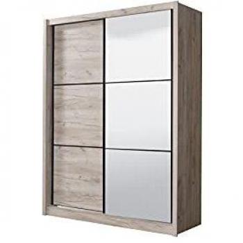 Armadio Madrid con due ante scorrevoli e specchio, misure: 166x60x215 cm