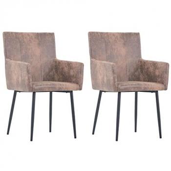 Two-Seat Brown Faux Leather Armchair Dining Set