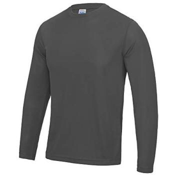 AWDis Men’s Just Cool Long‑Sleeve Plain Sports T‑Shirt – Large (Grey)