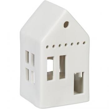 Relaxdays casa de luz para vela de té, portavelas de cerámica, 12 x 7 x 6 cm, blanco